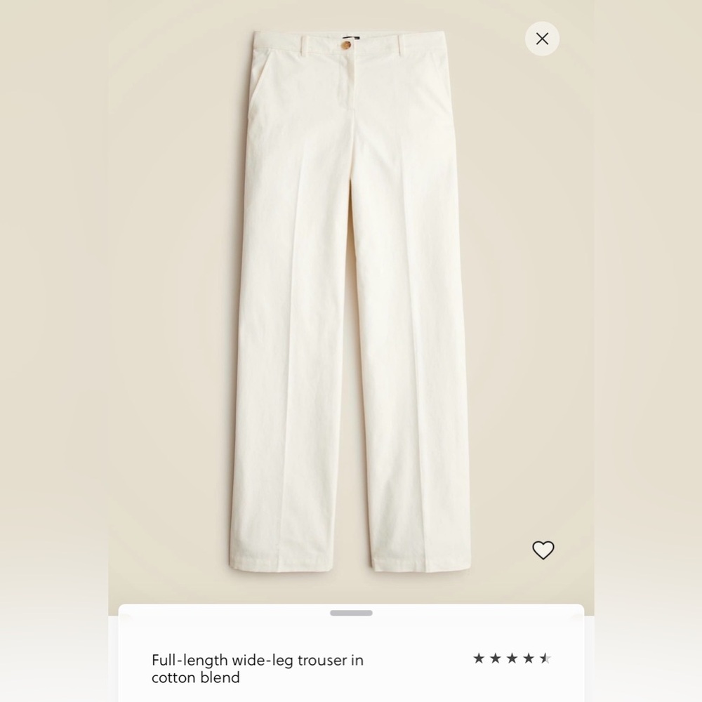 J. Crew Cream Wide-Leg Cotton Trousers